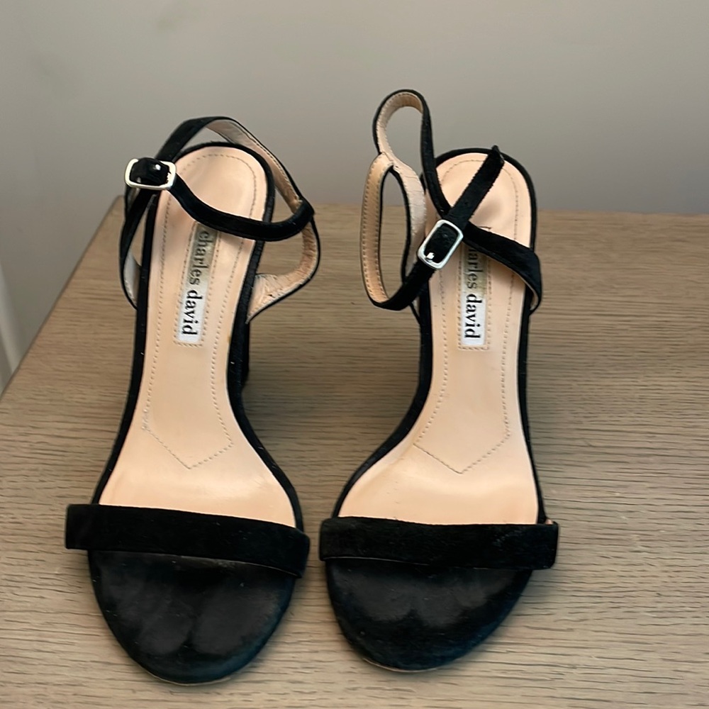 Charles David black suede wedge sandals